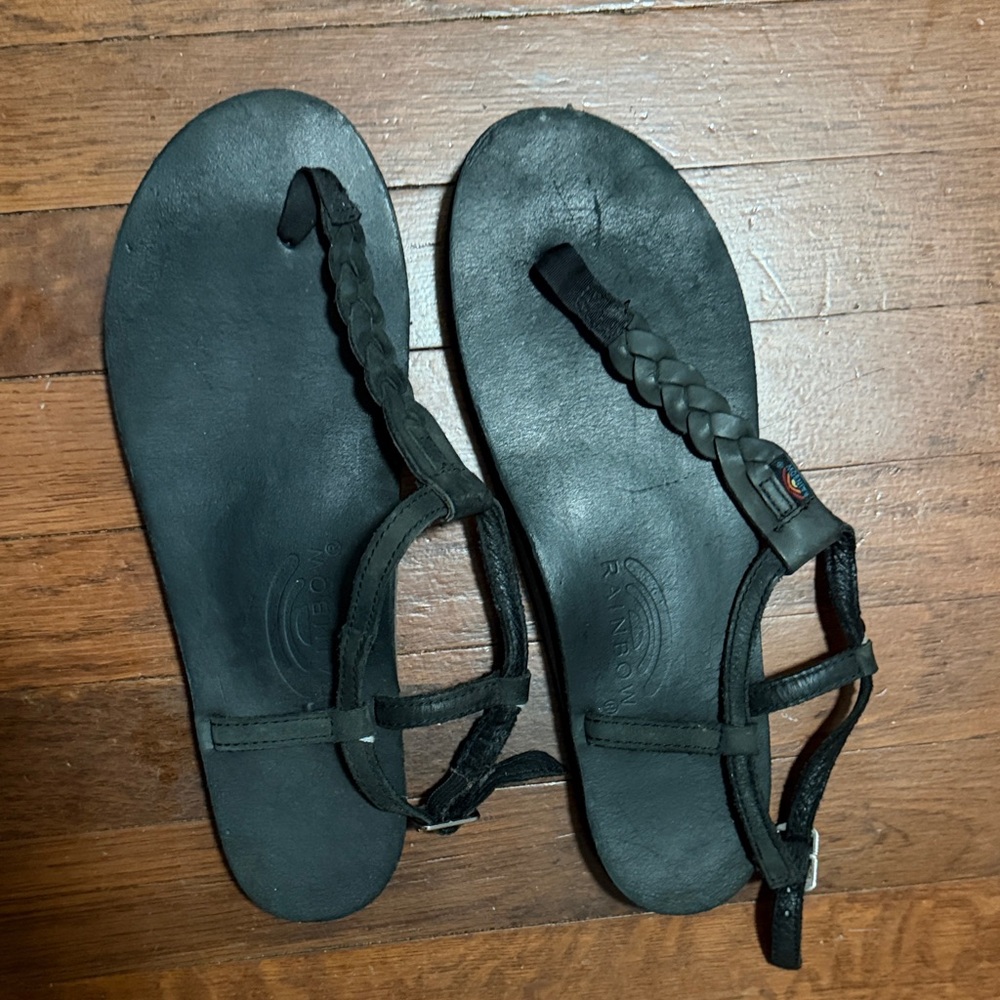 Rainbow Black Braided Sandals